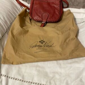 Patricia Nash Red Italian Leather Suede Inside Shoulder Bag, Dust Bag EUC